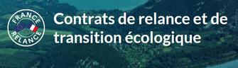 Contrats de relance et de transition écologique avec logo France Relance sur fond de forêt