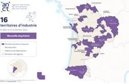 Carte des 16 territoires d’industrie labellisés en Nouvelle-Aquitaine