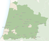 Carte des Landes avec les 33 communes lauréates du programme Villages d'Avenir