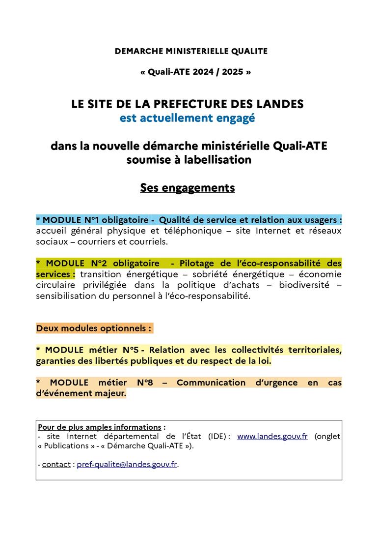Engagements du site de la préfecture des Landes